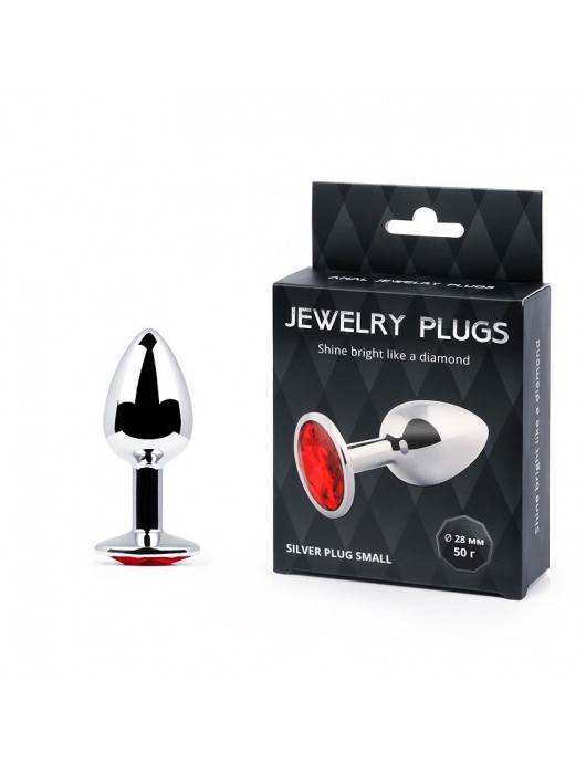 Серебристая анальная пробка с красным стразом - 7,2 см. - Anal Jewelry Plug - купить с доставкой в Чебоксарах