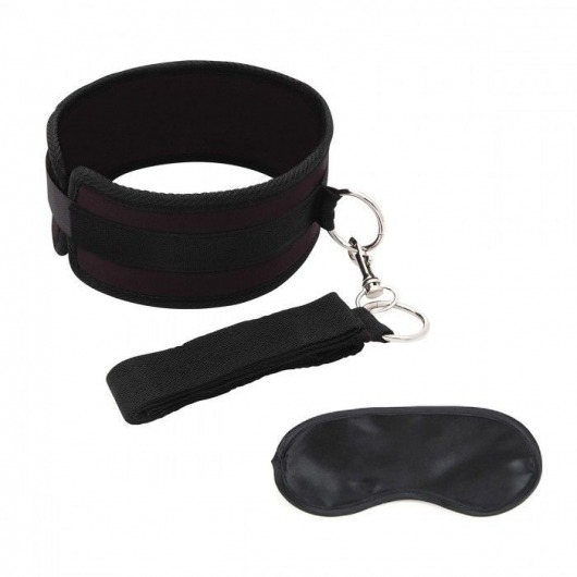 Черный ошейник с длинным поводком Collar and Leash Set - Lux Fetish - купить с доставкой в Чебоксарах