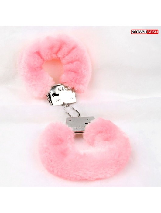 Металлические наручники с мягкой нежно-розовой опушкой - Notabu - купить с доставкой в Чебоксарах