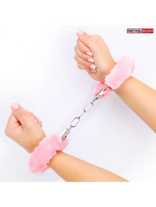 Металлические наручники с мягкой нежно-розовой опушкой - Notabu - купить с доставкой в Чебоксарах