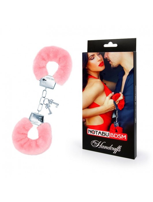Металлические наручники с мягкой нежно-розовой опушкой - Notabu - купить с доставкой в Чебоксарах