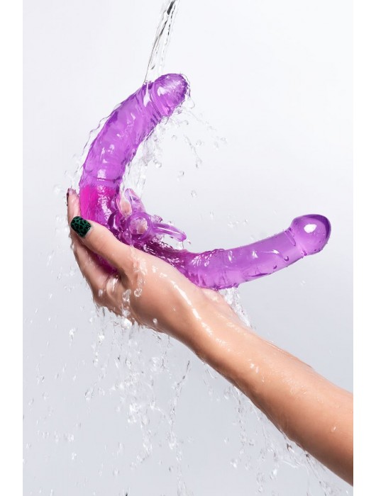 Фиолетовый двухсторонний фаллоимитатор с вибропулей - 35 см. - Toyfa Basic