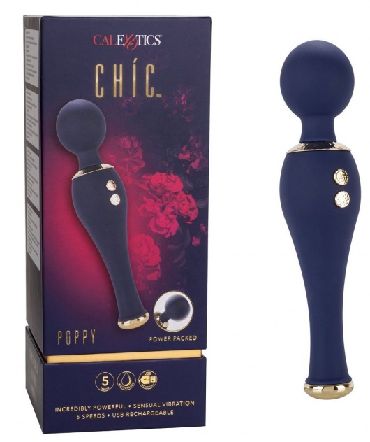 Синий клиторальный вибромассажер Chi­c Poppy - 20,25 см. - California Exotic Novelties