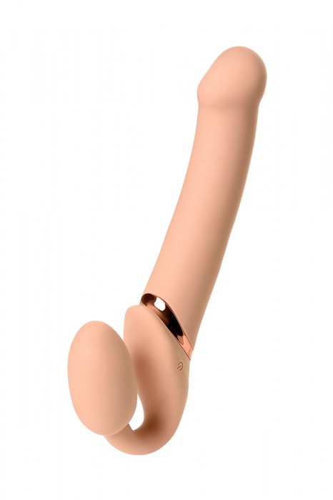 Телесный безремневой вибрострапон Vibrating Bendable Strap-On L - Strap-on-me - купить с доставкой в Чебоксарах