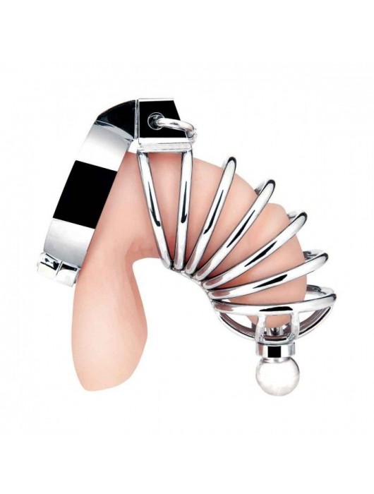 Серебристая клетка для члена Urethral Play Cage - BlueLine - купить с доставкой в Чебоксарах
