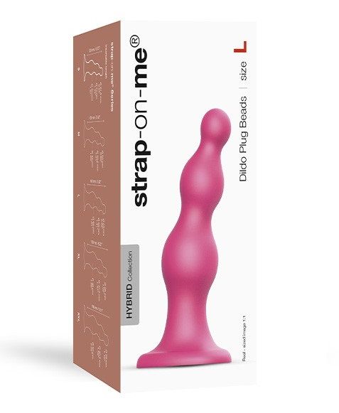 Розовая насадка Strap-On-Me Dildo Plug Beads size L - Strap-on-me - купить с доставкой в Чебоксарах