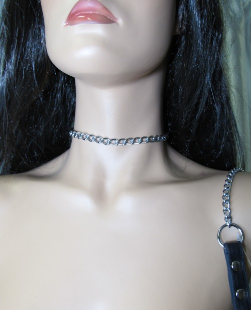 Металлический поводок с кожаной ручкой - БДСМ Арсенал - купить с доставкой в Чебоксарах