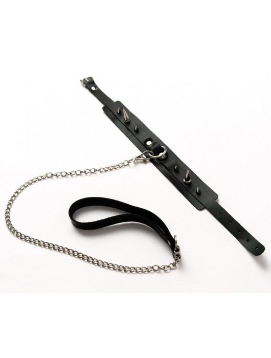 Черный ошейник с шипами и поводком - Crazy Handmade - купить с доставкой в Чебоксарах