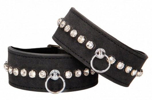 Черные наручники Diamond Studded Wrist Cuffs - Shots Media BV - купить с доставкой в Чебоксарах