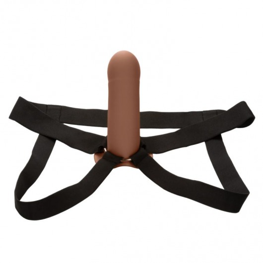 Коричневый фаллопротез из силикона Extension with Harness - 15,75 см. - California Exotic Novelties - купить с доставкой в Чебоксарах