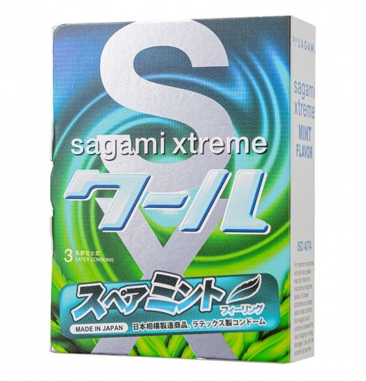 Презервативы Sagami Xtreme Mint с ароматом мяты - 3 шт. - Sagami - купить с доставкой в Чебоксарах