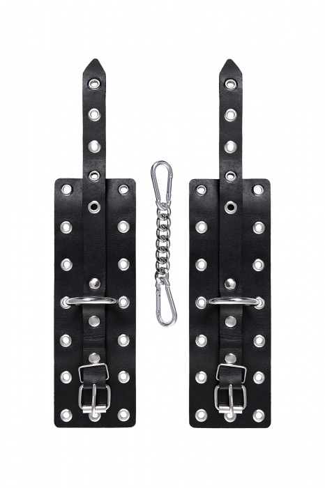 Черные кожаные однослойные наручники с люверсами - Pecado - купить с доставкой в Чебоксарах