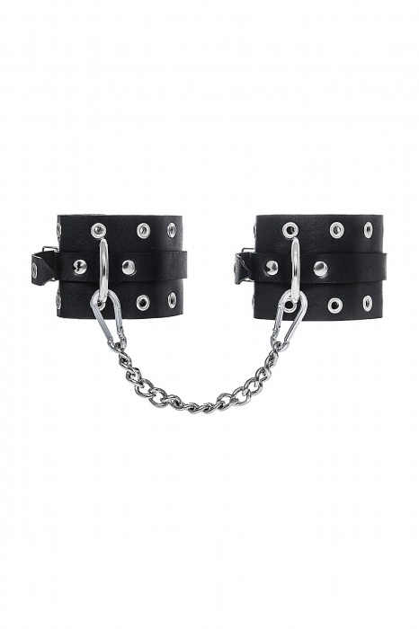 Черные кожаные однослойные оковы с люверсами - Pecado - купить с доставкой в Чебоксарах