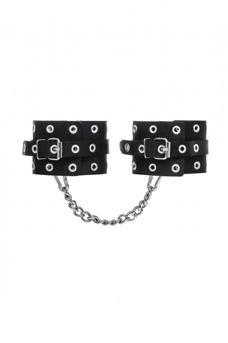 Черные кожаные однослойные оковы с люверсами - Pecado - купить с доставкой в Чебоксарах