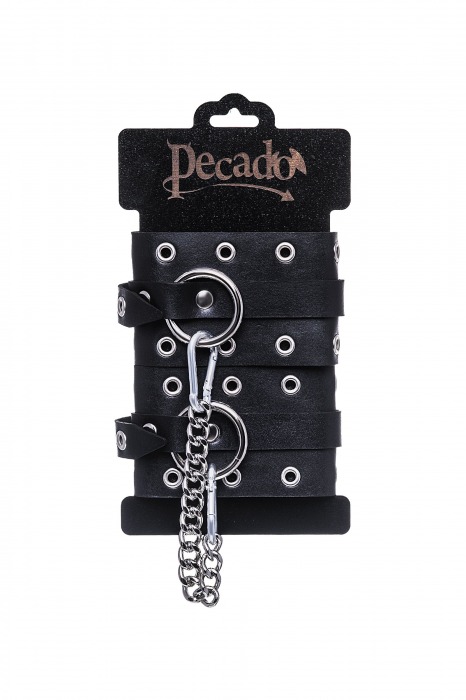 Черные кожаные однослойные оковы с люверсами - Pecado - купить с доставкой в Чебоксарах