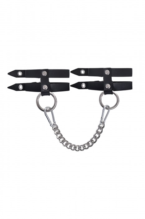Черные однослойные кожаные оковы из двух ремешков - Pecado - купить с доставкой в Чебоксарах