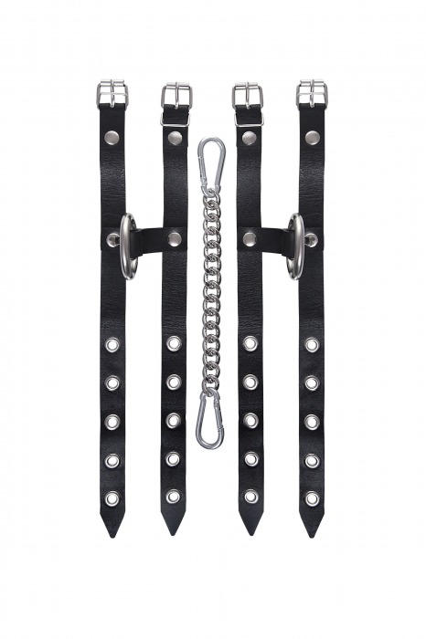Черные однослойные кожаные оковы из двух ремешков - Pecado - купить с доставкой в Чебоксарах