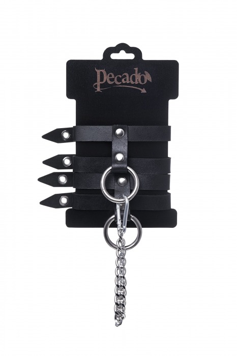 Черные однослойные кожаные оковы из двух ремешков - Pecado - купить с доставкой в Чебоксарах