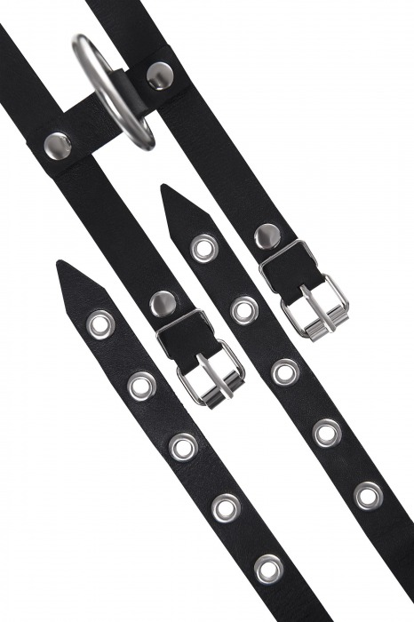 Черные однослойные кожаные оковы из двух ремешков - Pecado - купить с доставкой в Чебоксарах