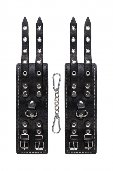 Черные кожаные наручники с двумя ремнями и красной подкладкой - Pecado - купить с доставкой в Чебоксарах