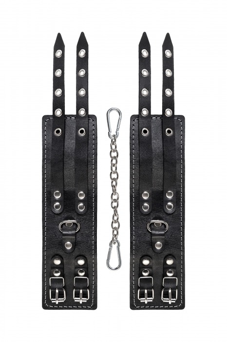 Черные кожаные оковы с двумя ремнями и красной подкладкой - Pecado - купить с доставкой в Чебоксарах