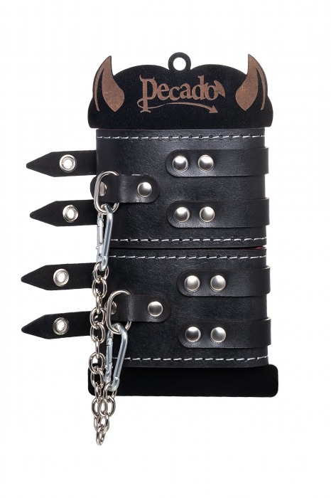 Черные кожаные оковы с двумя ремнями и красной подкладкой - Pecado - купить с доставкой в Чебоксарах