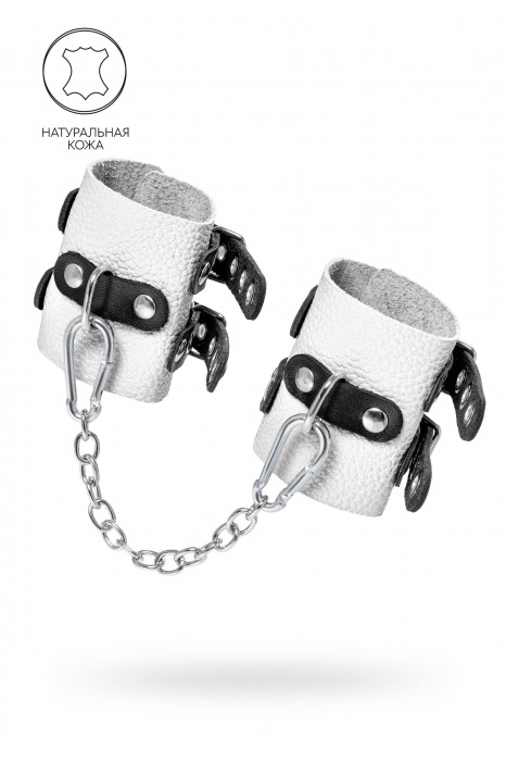 Бело-черные наручники с двумя ремешками и люверсами - Pecado - купить с доставкой в Чебоксарах