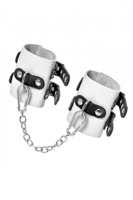 Бело-черные наручники с двумя ремешками и люверсами - Pecado - купить с доставкой в Чебоксарах