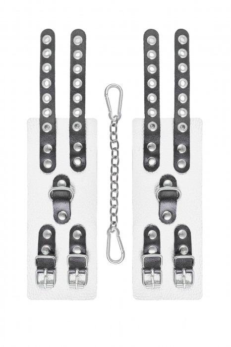 Бело-черные наручники с двумя ремешками и люверсами - Pecado - купить с доставкой в Чебоксарах