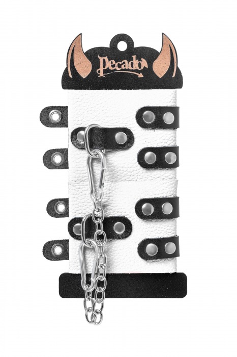 Бело-черные наручники с двумя ремешками и люверсами - Pecado - купить с доставкой в Чебоксарах