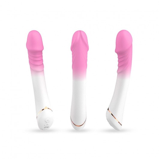 Бело-розовый вибромассажер с крупной головкой - 20,4 см. - Silicone Toys