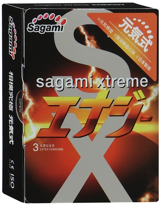 Презервативы Sagami Xtreme ENERGY с ароматом энергетика - 3 шт. - Sagami - купить с доставкой в Чебоксарах