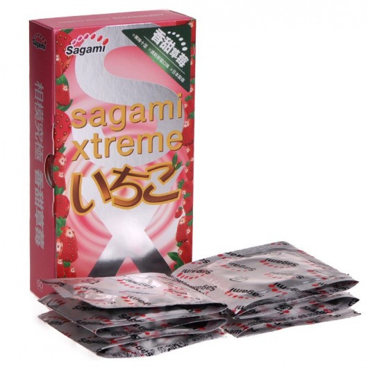 Презервативы Sagami Xtreme Strawberry c ароматом клубники - 10 шт. - Sagami - купить с доставкой в Чебоксарах