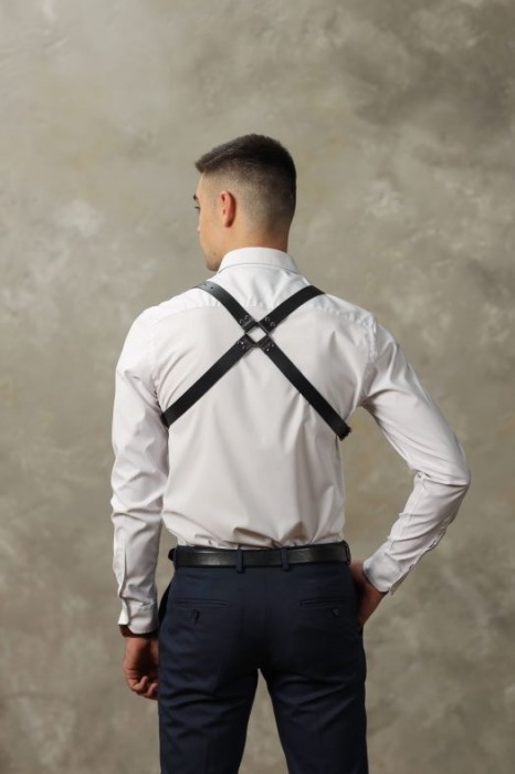 Черная мужская кожаная портупея №4 - БДСМ Арсенал - купить с доставкой в Чебоксарах