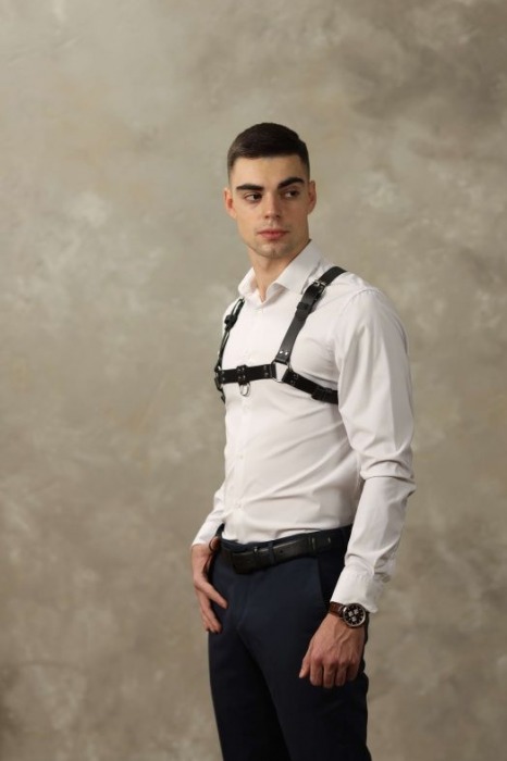 Черная мужская кожаная портупея №4 - БДСМ Арсенал - купить с доставкой в Чебоксарах