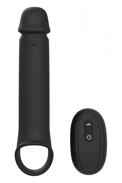 Черная насадка-удлинитель с вибрацией Vibrating Extender With Remote - Dream Toys - в Чебоксарах купить с доставкой