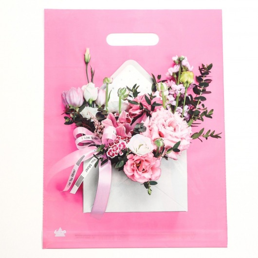 Розовый пакет с цветочным принтом и вырубной ручкой (40х31 см) - Сима-Ленд - купить с доставкой в Чебоксарах