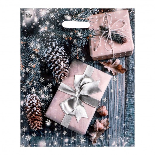 Новогодний пакет с принтом в виде подарков и вырубной ручкой (45х38 см) - Сима-Ленд - купить с доставкой в Чебоксарах