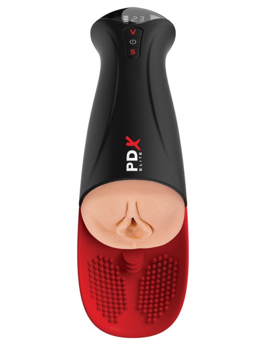 Телесный мастурбатор-вагина в черной колбе с вибрацией Fuck-O-Matic Pro XL - Pipedream - в Чебоксарах купить с доставкой