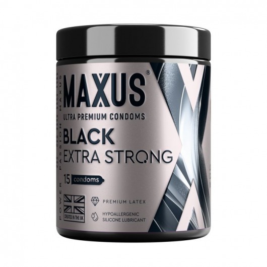 Черные утолщенные презервативы MAXUS Extra Strong с железным кейсом - 15 шт. - Maxus - купить с доставкой в Чебоксарах