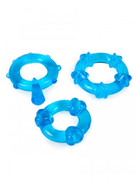 Набор из 3 синих эрекционных колец с различным рельефом - Erowoman-Eroman - в Чебоксарах купить с доставкой