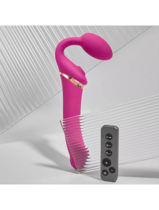 Ярко-розовый безремневой страпон Multi Orgasm Bendable Strap-On size XL с клиторальной стимуляцией - Strap-on-me - купить с доставкой в Чебоксарах