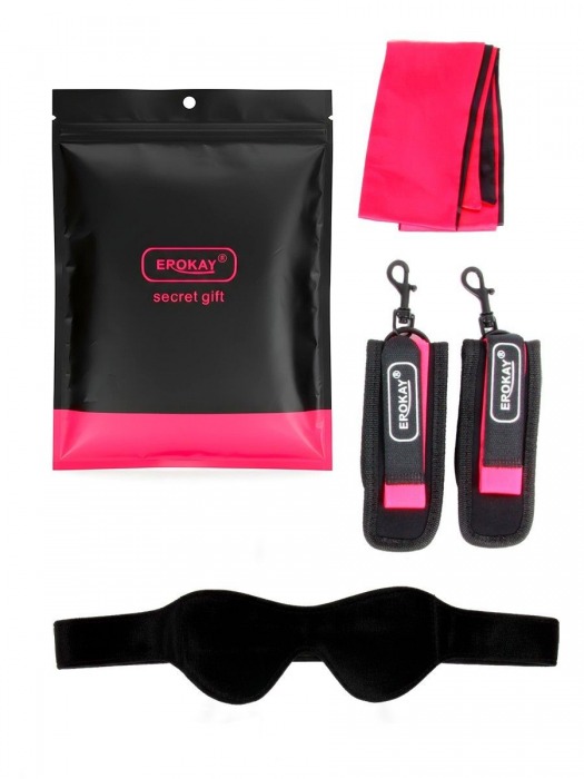 Черно-розовый эротический набор: маска, наручники и повязка - Erokay - купить с доставкой в Чебоксарах