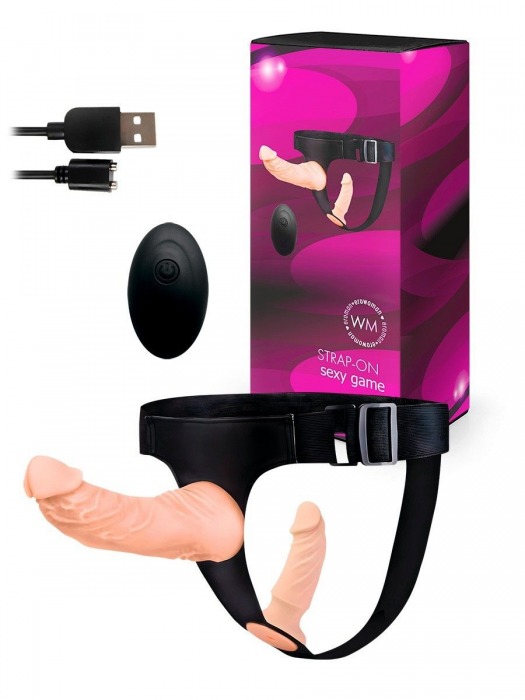 Женский страпон с 2 насадками, вибрацией и пультом ДУ - Erowoman-Eroman - купить с доставкой в Чебоксарах