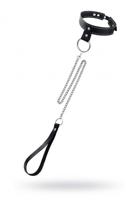 Черный узкий однослойный ошейник с серебристым поводком-цепочкой - Pecado - купить с доставкой в Чебоксарах