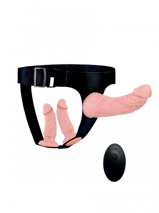 Женский страпон с 3 насадками и вибрацией - Erowoman-Eroman - купить с доставкой в Чебоксарах