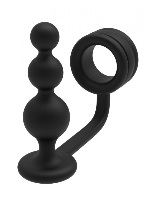 Черное эрекционное кольцо с анальной елочкой Cockring With Beaded Anal Plug - Dream Toys - в Чебоксарах купить с доставкой
