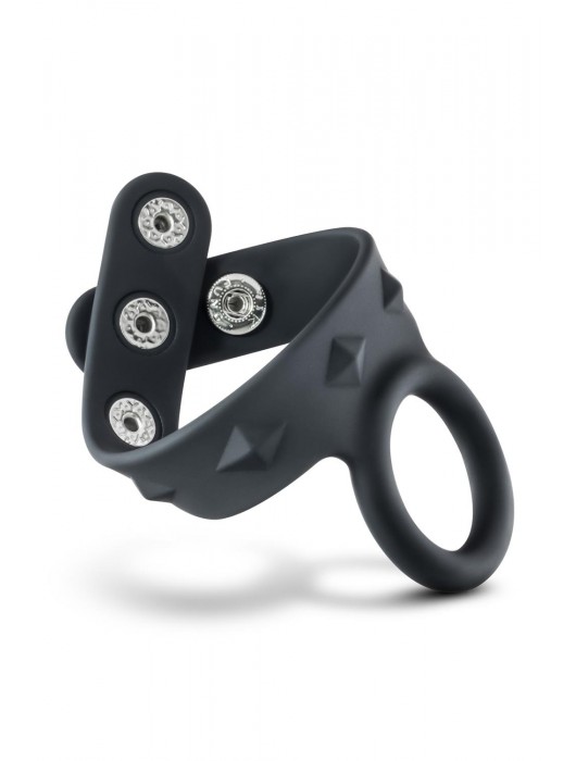Черное эрекционное кольцо с подхватом мошонки на кнопках VS6 - Blush Novelties - в Чебоксарах купить с доставкой