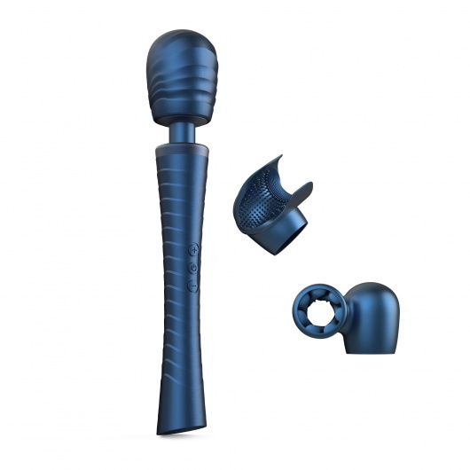 Синий вибромассажёр с насадками Man.wand Edgy - Manwan - в Чебоксарах купить с доставкой