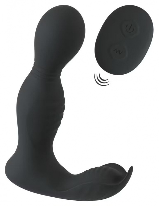 Черная анальная пробка с вибрацией, вращением и пультом ДУ RC Butt Plug with 2 Functions - Orion - в Чебоксарах купить с доставкой